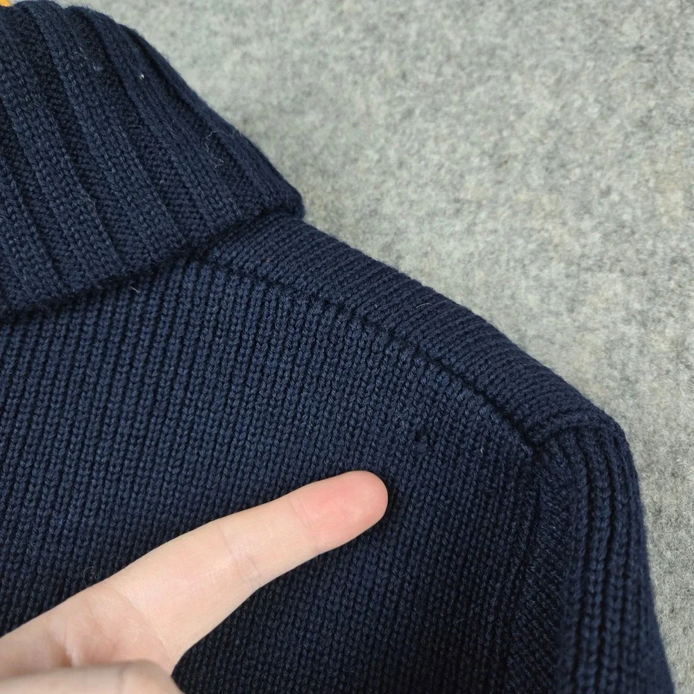 Berman-Bach Shawl Collar Sweater Mens M Navy Blue Wool Plaid Nautical Pullover